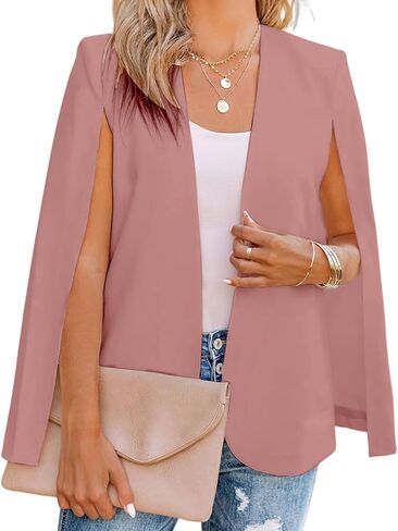 سترة Wyeysyt Cape Blazer للنساء بأكمام مقسمة مفتوحة من الأمام وسترة كاجوال مثيرة وفستان أنيق معطف الرأس (وردي-M) in Kuwait