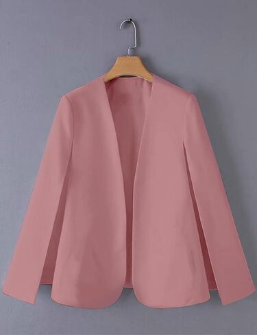سترة Wyeysyt Cape Blazer للنساء بأكمام مقسمة مفتوحة من الأمام وسترة كاجوال مثيرة وفستان أنيق معطف الرأس (وردي-M) in Kuwait