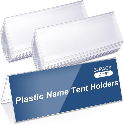 Vicenpal 24 قطعة من حاملات الخيام البلاستيكية الشفافة مقاس 4 × 6 بوصة حامل أكريليك للوحة الاسم لعلامة اسم المكتب لاجتماعات الطاولة والمكتب in Kuwait