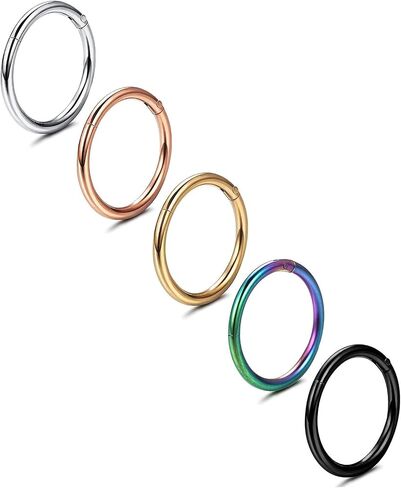 Jstyle 5 Pcs a Set 316L Stainless Steel Septum Piercing Nose Hoop Clicker Ring Hypoallergenic 16G 18G 20G in Kuwait