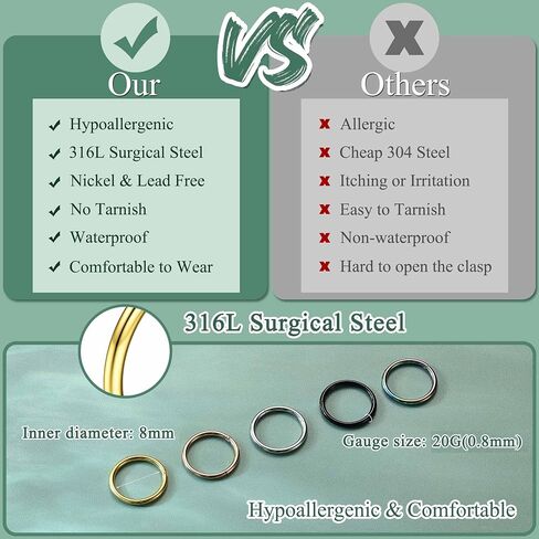 Jstyle 5 Pcs a Set 316L Stainless Steel Septum Piercing Nose Hoop Clicker Ring Hypoallergenic 16G 18G 20G in Kuwait