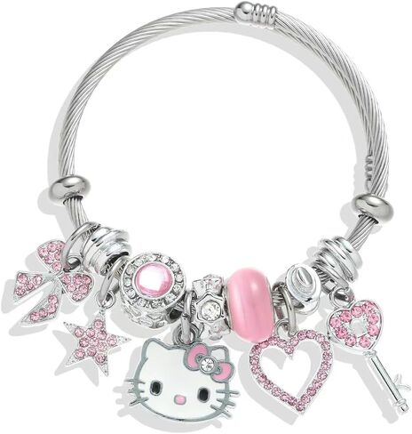 Hello Kitty Bracelets Kawaii Pink Bracelets with Jewelry Box, Adjustable Stainless Steel Bangle Bracelets Anime Cartoon Bracelet Gifts for Women in Saudi Arabia
