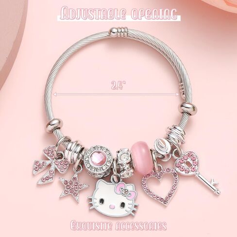 Hello Kitty Bracelets Kawaii Pink Bracelets with Jewelry Box, Adjustable Stainless Steel Bangle Bracelets Anime Cartoon Bracelet Gifts for Women in Saudi Arabia