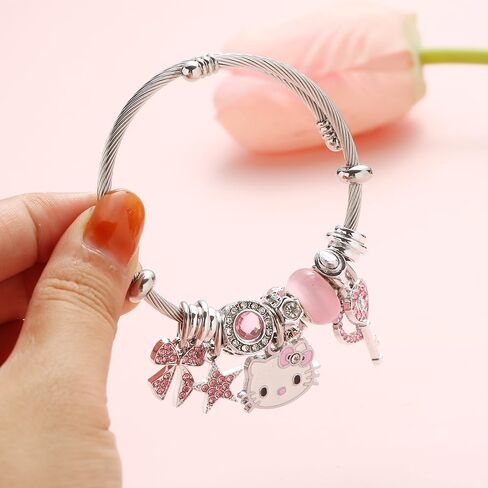 Hello Kitty Bracelets Kawaii Pink Bracelets with Jewelry Box, Adjustable Stainless Steel Bangle Bracelets Anime Cartoon Bracelet Gifts for Women in Saudi Arabia