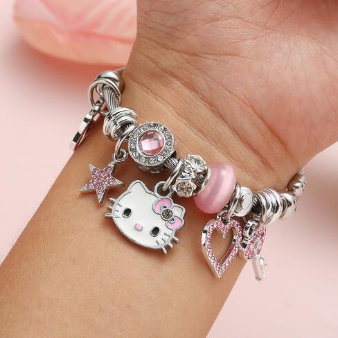 Hello Kitty Bracelets Kawaii Pink Bracelets with Jewelry Box, Adjustable Stainless Steel Bangle Bracelets Anime Cartoon Bracelet Gifts for Women in Saudi Arabia