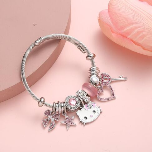 Hello Kitty Bracelets Kawaii Pink Bracelets with Jewelry Box, Adjustable Stainless Steel Bangle Bracelets Anime Cartoon Bracelet Gifts for Women in Saudi Arabia