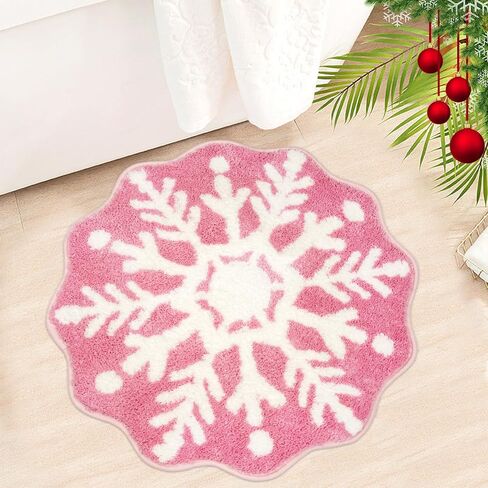 Christmas Bath Rugs for Bathroom - Pink Snowflake Shape Bathroom Rug,Soft and Absorbent Bath Mats,Non-Slip Rug for Shower Bath and Bedroom,Christmas Decoration Gifts(26in x 26in) in Saudi Arabia
