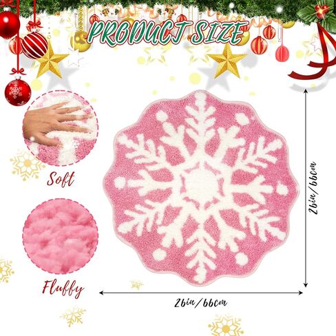 Christmas Bath Rugs for Bathroom - Pink Snowflake Shape Bathroom Rug,Soft and Absorbent Bath Mats,Non-Slip Rug for Shower Bath and Bedroom,Christmas Decoration Gifts(26in x 26in) in Saudi Arabia