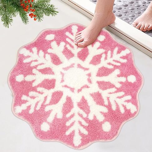 Christmas Bath Rugs for Bathroom - Pink Snowflake Shape Bathroom Rug,Soft and Absorbent Bath Mats,Non-Slip Rug for Shower Bath and Bedroom,Christmas Decoration Gifts(26in x 26in) in Saudi Arabia