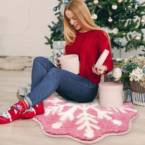Christmas Bath Rugs for Bathroom - Pink Snowflake Shape Bathroom Rug,Soft and Absorbent Bath Mats,Non-Slip Rug for Shower Bath and Bedroom,Christmas Decoration Gifts(26in x 26in) in Saudi Arabia