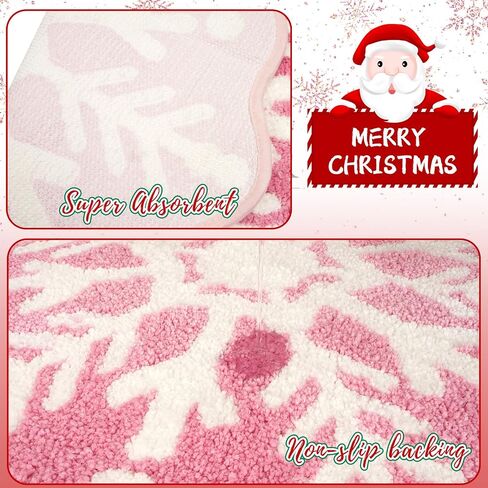 Christmas Bath Rugs for Bathroom - Pink Snowflake Shape Bathroom Rug,Soft and Absorbent Bath Mats,Non-Slip Rug for Shower Bath and Bedroom,Christmas Decoration Gifts(26in x 26in) in Saudi Arabia