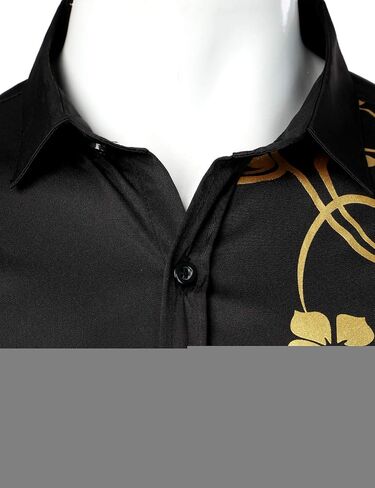 ZEROYAA Men's Hipster Shiny Design Slim Fit Long Sleeve Button Up Party Dress Shirts in Kuwait