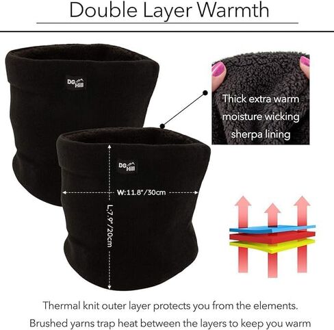 DG Hill (2 Pack) Thick Heat Trapping Thermal Neck Warmers, Winter Neck Gaiter Set Fleece Lined in Kuwait