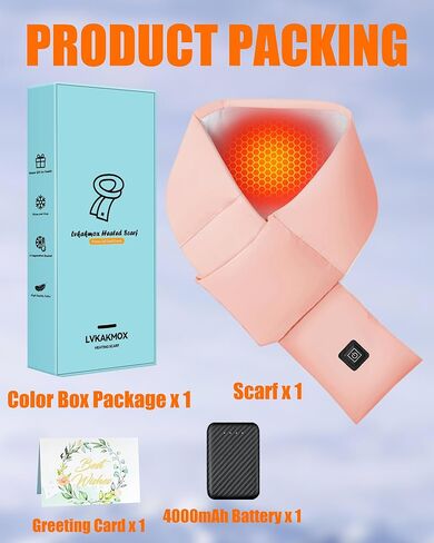 وشاح ساخن - وسادة تدفئة للرقبة، أوشحة قابلة لإعادة الشحن للرجال والنساء مع بطارية، 3 مستويات تسخين، هدية عيد الميلاد in Kuwait