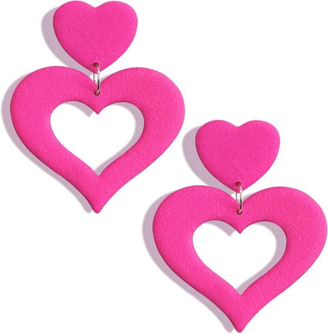 Handmade Hot Pink Heart Earrings Lightweight Heart Dangle Earrings For Women Dangling Heart Shaped Earrings Mother's Day Valentine's Day Gift in Kuwait
