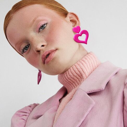 Handmade Hot Pink Heart Earrings Lightweight Heart Dangle Earrings For Women Dangling Heart Shaped Earrings Mother's Day Valentine's Day Gift in Kuwait