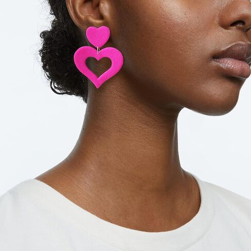 Handmade Hot Pink Heart Earrings Lightweight Heart Dangle Earrings For Women Dangling Heart Shaped Earrings Mother's Day Valentine's Day Gift in Kuwait