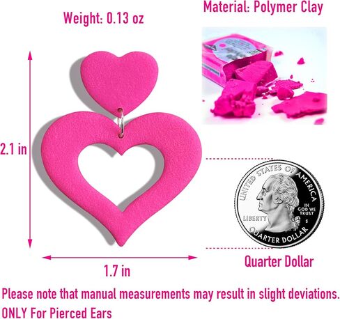Handmade Hot Pink Heart Earrings Lightweight Heart Dangle Earrings For Women Dangling Heart Shaped Earrings Mother's Day Valentine's Day Gift in Kuwait