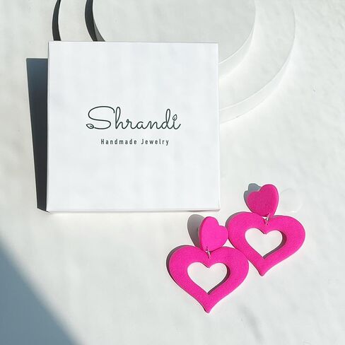 Handmade Hot Pink Heart Earrings Lightweight Heart Dangle Earrings For Women Dangling Heart Shaped Earrings Mother's Day Valentine's Day Gift in Kuwait