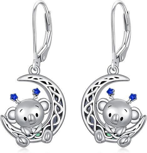 Koala/Cow/Rat/Sloth/Corgi/Chicken Earrings 925 Sterling Silver Moon Dangle Leverback Earrings Animal Jewelry Gifts for Women in Saudi Arabia