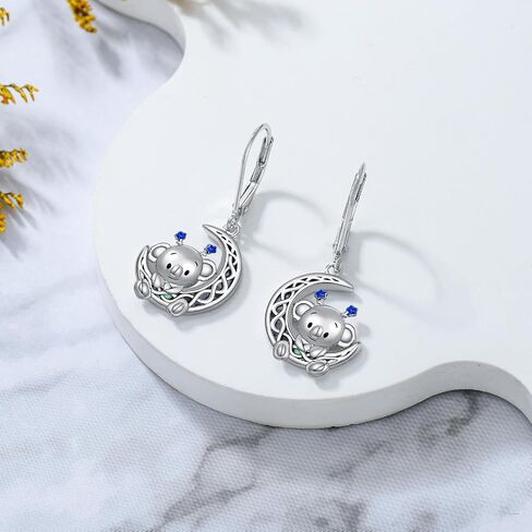 Koala/Cow/Rat/Sloth/Corgi/Chicken Earrings 925 Sterling Silver Moon Dangle Leverback Earrings Animal Jewelry Gifts for Women in Saudi Arabia