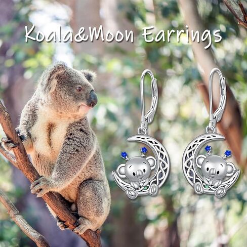 Koala/Cow/Rat/Sloth/Corgi/Chicken Earrings 925 Sterling Silver Moon Dangle Leverback Earrings Animal Jewelry Gifts for Women in Saudi Arabia