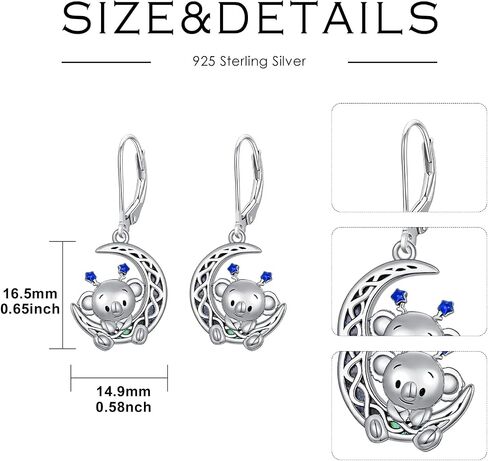 Koala/Cow/Rat/Sloth/Corgi/Chicken Earrings 925 Sterling Silver Moon Dangle Leverback Earrings Animal Jewelry Gifts for Women in Saudi Arabia