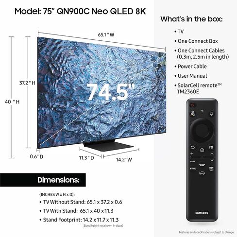 SAMSUNG 65-Inch Class Neo QLED 8K QN900C Series Mini LED Quantum HDR Smart TV with Infinity Screen, Dolby Atmos, Object Tracking Sound Pro, Alexa Built-in (QN65QN900C, 2023 Model) in Kuwait