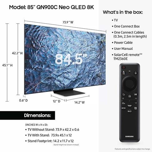 SAMSUNG 65-Inch Class Neo QLED 8K QN900C Series Mini LED Quantum HDR Smart TV with Infinity Screen, Dolby Atmos, Object Tracking Sound Pro, Alexa Built-in (QN65QN900C, 2023 Model) in Saudi Arabia