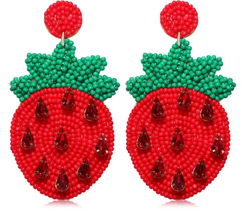 Beaded Dangle Earrings for Women Boho Cute Strawberry Watermelon Fruit Bead Drop Dangling Earrings Handmade Summer Beach Jewelry Gift for Women in Saudi Arabia