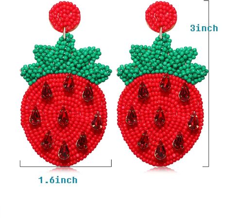 Beaded Dangle Earrings for Women Boho Cute Strawberry Watermelon Fruit Bead Drop Dangling Earrings Handmade Summer Beach Jewelry Gift for Women in Saudi Arabia
