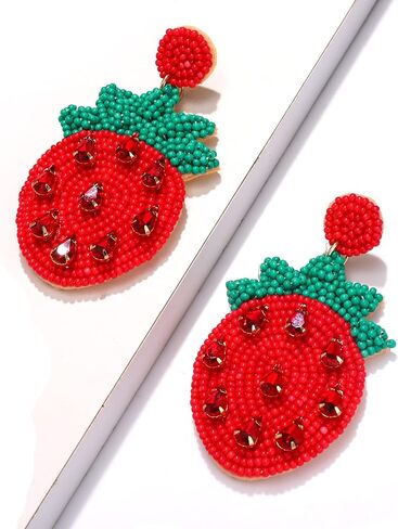 Beaded Dangle Earrings for Women Boho Cute Strawberry Watermelon Fruit Bead Drop Dangling Earrings Handmade Summer Beach Jewelry Gift for Women in Saudi Arabia