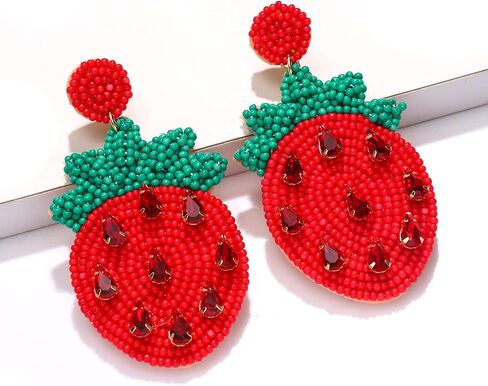 Beaded Dangle Earrings for Women Boho Cute Strawberry Watermelon Fruit Bead Drop Dangling Earrings Handmade Summer Beach Jewelry Gift for Women in Saudi Arabia