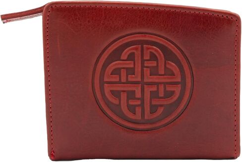 Briomhar Irish Leather Wallet for Women - Celtic Knot Design 4 Card Slots with Zipper Coin Purse - Red in Saudi Arabia
