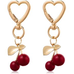 2Pcs Cute Cherry Keychain, Aesthetic Cherry Bag Charm Heart Keyring Red Purse Backpack Cherry Key Chain Decor Accessory for Women Girls Gift