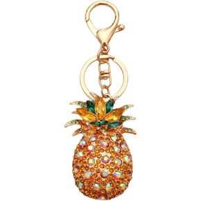 Colorful Pineapple Keychain for Women, Green Leaf Pineapple Key Chain for Ladies, Cute Pineapple Summer Keyring, Sparkling Rhinestone Pineapple Tropical Fruit Keychain Accessories