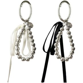 Bow Keychain Clip Bag Charms For Handbags Pendant Silver Beads Black White Bows Car Key Chain Cute Keychains For Women Purse Charms Keychain Wristlet Y2K Ribbon Bowknot Kawaii Keychain Accessories
