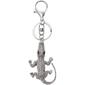 Lizard Keychain for Women, Gecko Key Chain for Ladies, Cute Chameleon Summer Key Ring, Sparkling Silver Gecko Keychains, Punk Lizard Keyring, Rhinestone Lizard Reptile Animal Keychain Accessories