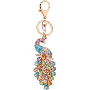 Colorful Peacock Keychain for Women, Rainbow Peacock Bird Key Chain for Ladies, Cute Peacock Summer Keychains, Punk Peacock Phoenix Amulet Keyring, Rhinestone Peacock Animal Keychain Accessories