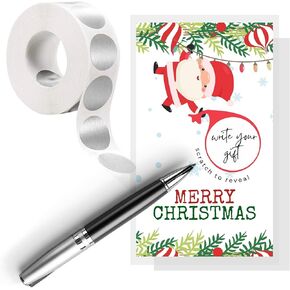 Lashicorn Christmas Holiday Scratch Off Coupon Customer Cards DIY | 30 pk | 2x3.5" Write in Your Own Discount Small Business Silver Round Scratch Off Stickers Included Santa Garland