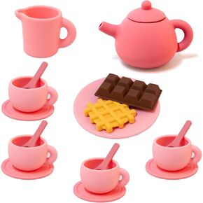 Silicone Tea Set for Toddlers,Play Tea Party Set,A Cute Pink Outfit Suitable for Little Girls Aged 3-6