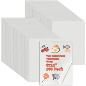 Binditek 25 Pack Printable Vinyl Sticker Paper for Laser/Inkjet Printers, Translucent Glossy Sticker Printer Paper, Waterproof Sticker Paper, 8.5 x 11 Inches, Letter Size