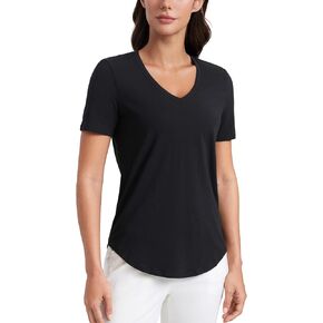 CRZ YOGA Womens Pima Cotton V Neck T-Shirt Short Sleeve Casual Workout Shirts Soft Summer Basic Tee Tops