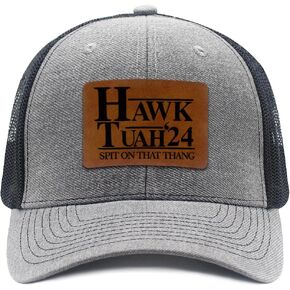 Hawk Tuah‘24 Spit on That Thang Leather Patch Hat Adjustable Baseball Caps Trucker Hats Unisex Hats for Women Men