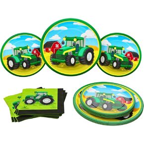 Blue Orchards Tractor Party Plates and Napkins (52 pieces for 16 Guests) - Tractor Birthday Party Supplies, Tractor Party Supplies, Tractor Plates, Farm Animal Party, Tractor Theme Baby Shower