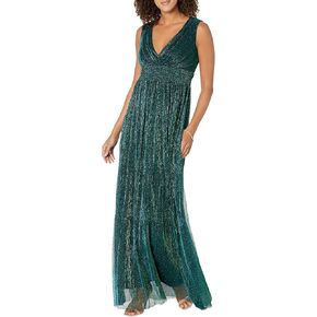 Betsy & Adam womens Long Crinkle V-neck Dress