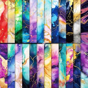 24 Sheets Colorful Marble Scrapbook Paper,Funny Origami Pattern Paper for Adults Teens Kids,Dazzling Aesthetics Style for DIY Pattern Scrapbook Card Making