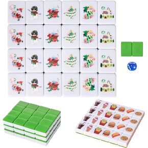 GRACIAS 2 Players Mahjong Block Set, Mahjong Tile Game with 50 Premium Green Tiles(30mm) Red and Green Pattern, Portable Mahjongg Set with A Carry Bag