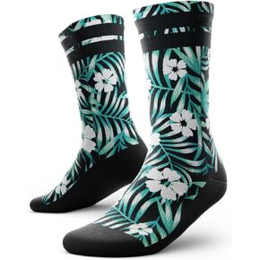 Outway Tropical Vibes Crew Socks, Moisture-Wicking Athletic Calf Socks with Arch Support for Men and Women