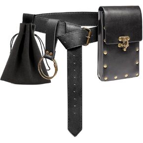 Retro Medieval Renaissance Steampunk Cosplay Costume Leather Waist Belt Pouch Phone Bag Coin Purse, Casual Fanny Pack (Black)